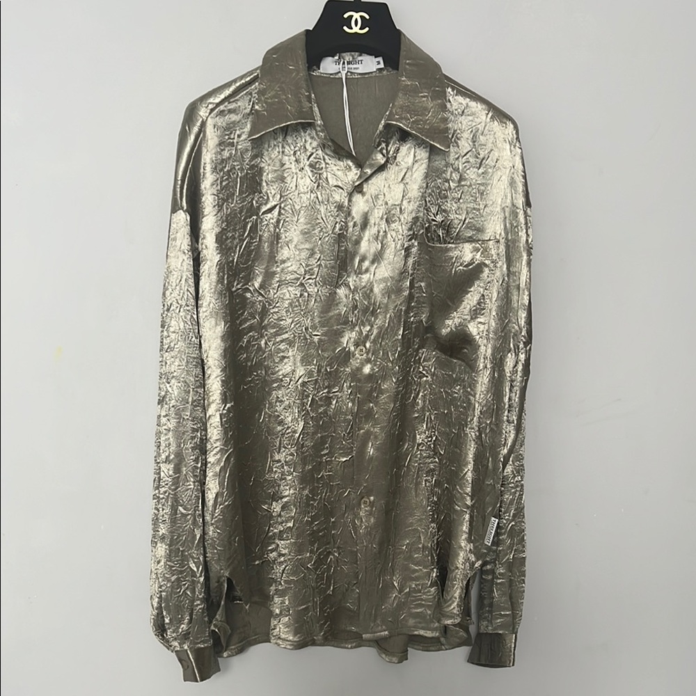 Silver Oversized Notched Collar Blouse